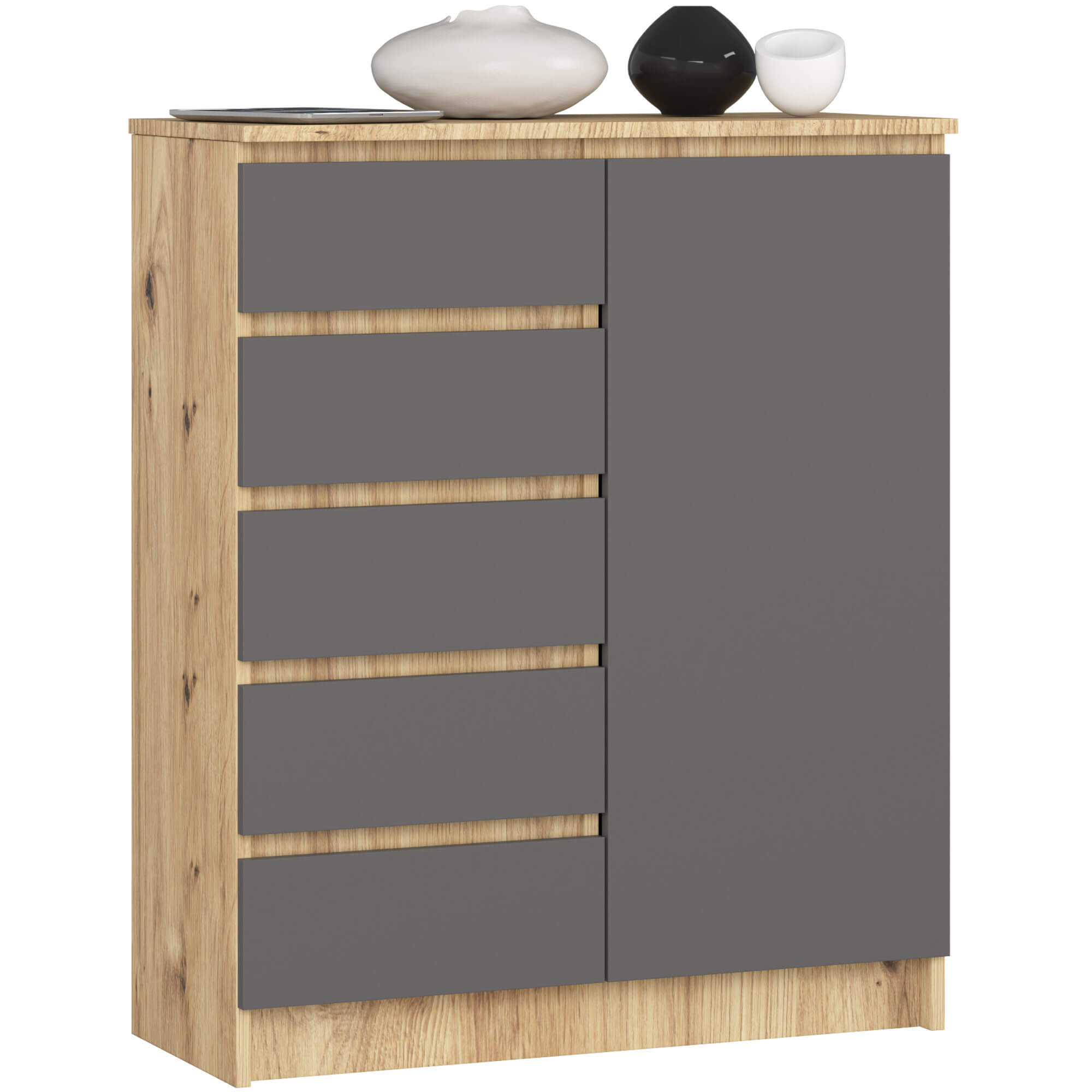 Akord Lipasto 1 ovi 5 laatikkoa Tammi Artisan/Harmaa Grafiitti 80x35x97
