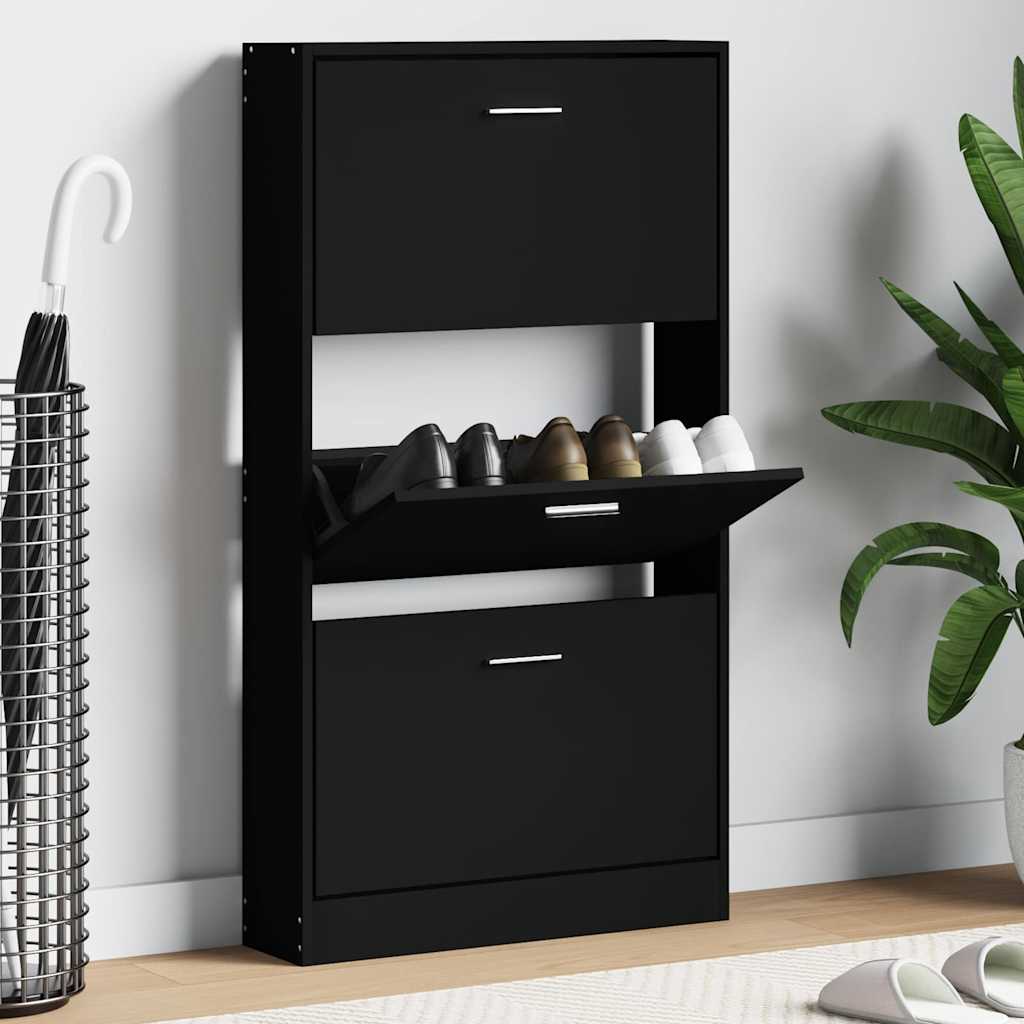 vidaXL Kenkäkaappi musta 59x17x108 cm tekninen puu