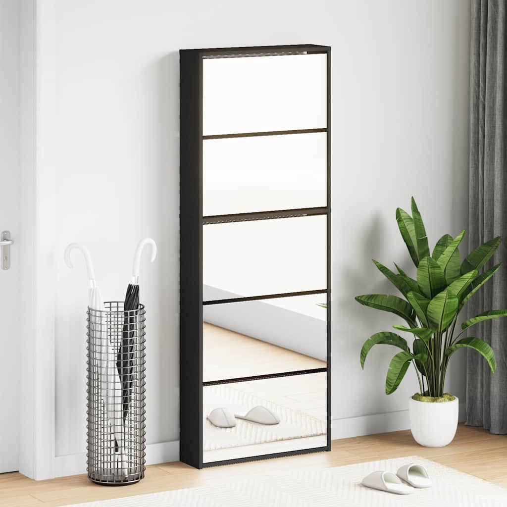 vidaXL Kenkäkaappi peilillä 5 tasoa musta 63x17x169,5 cm