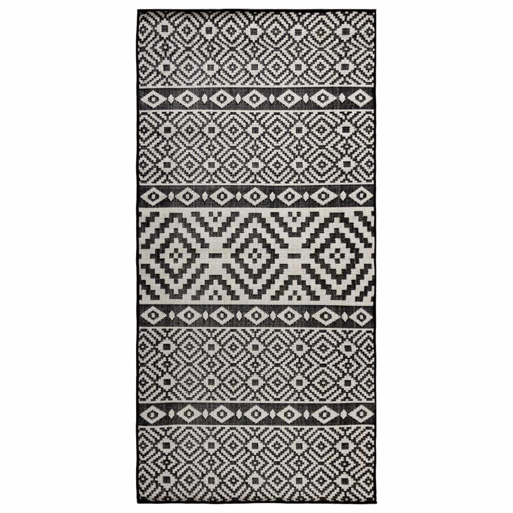 vidaXL Ulkomatto Flatweave 100x200 cm mustat raidat