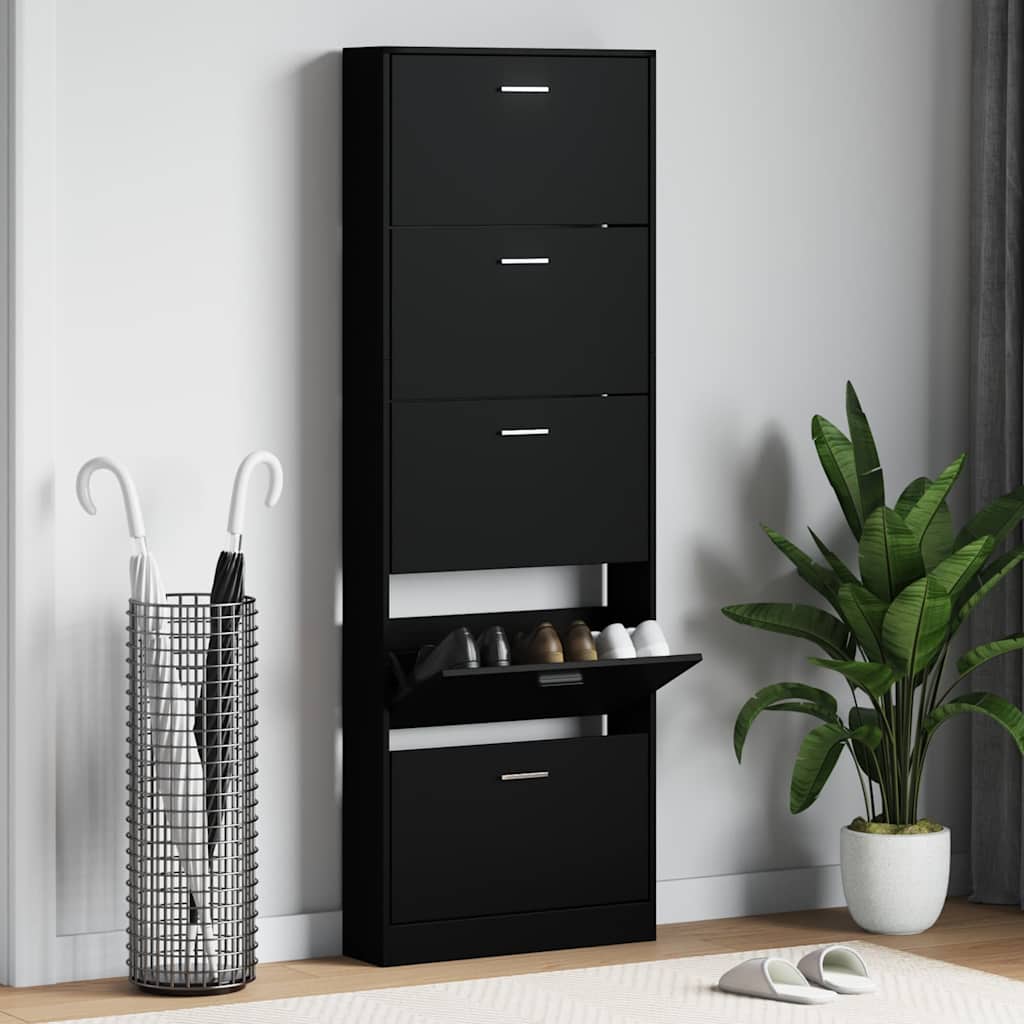 vidaXL Kenkäkaappi musta 59x17x169 cm tekninen puu