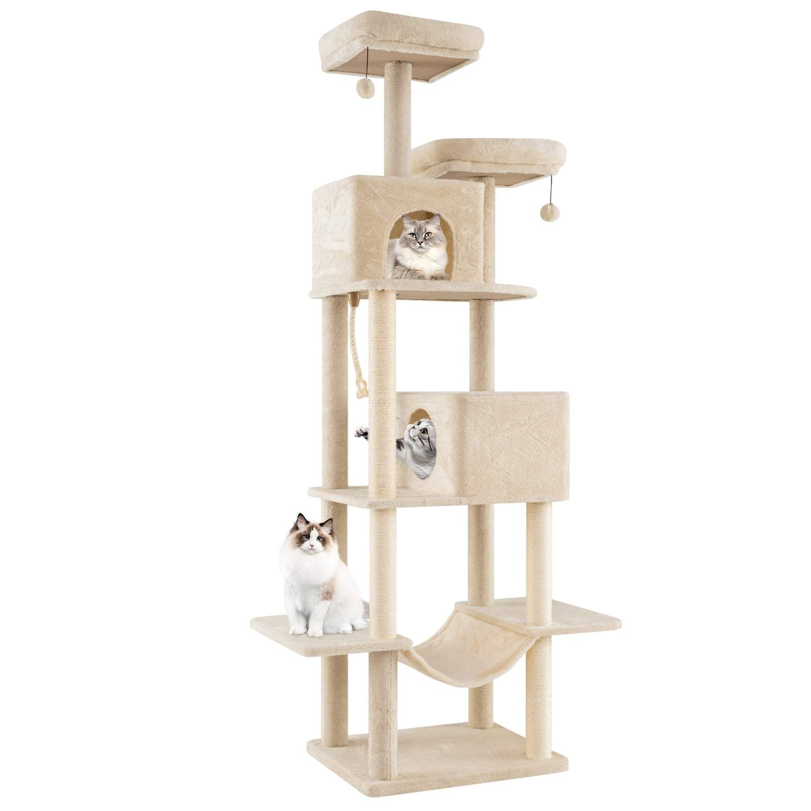 Kissapuutorni – 205 cm monitasoinen sisalpylväillä, beige