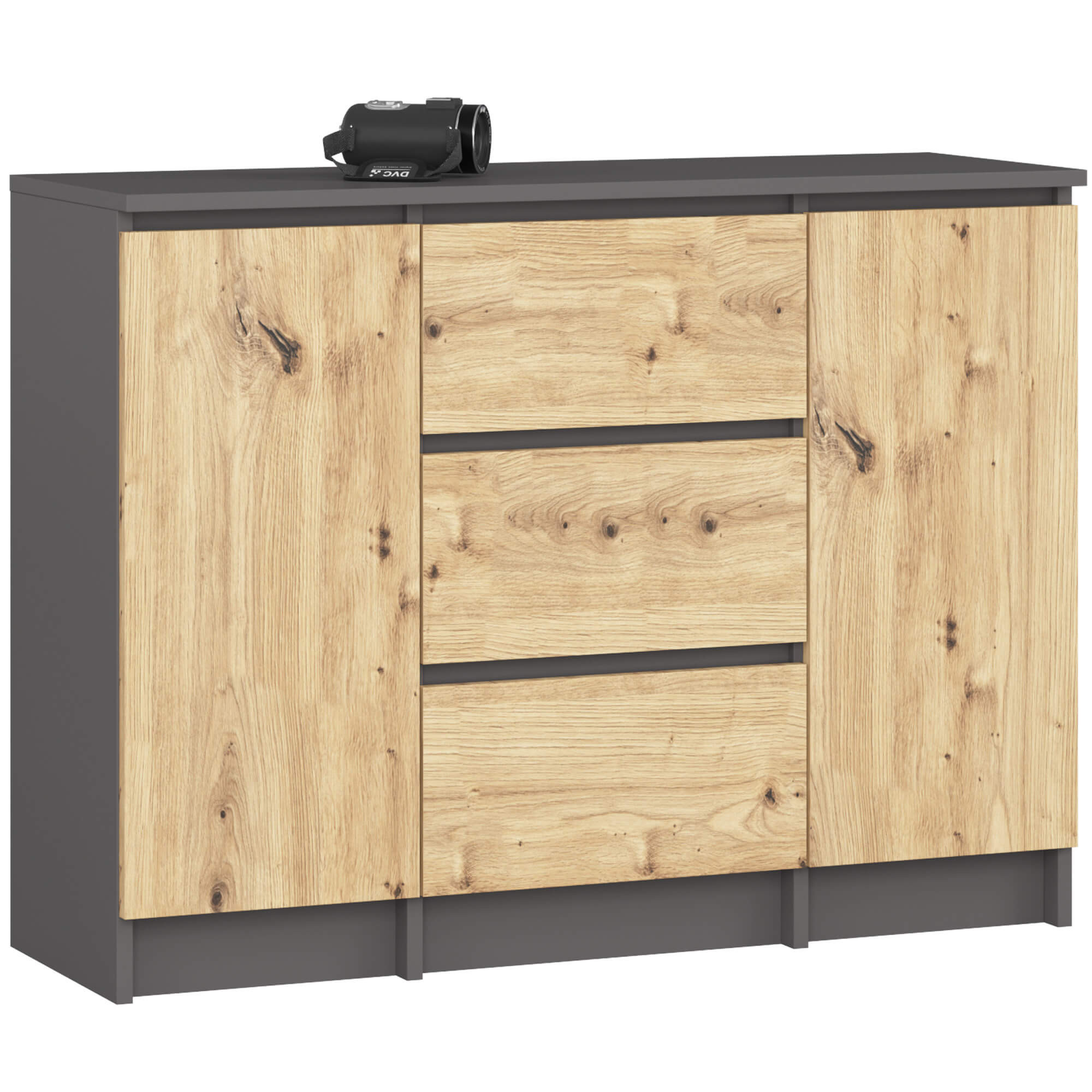 Akord Lipasto 2 Ovea 3 Laatikoa Harmaa Grafiitti/Artisan-tammi 101x35x76