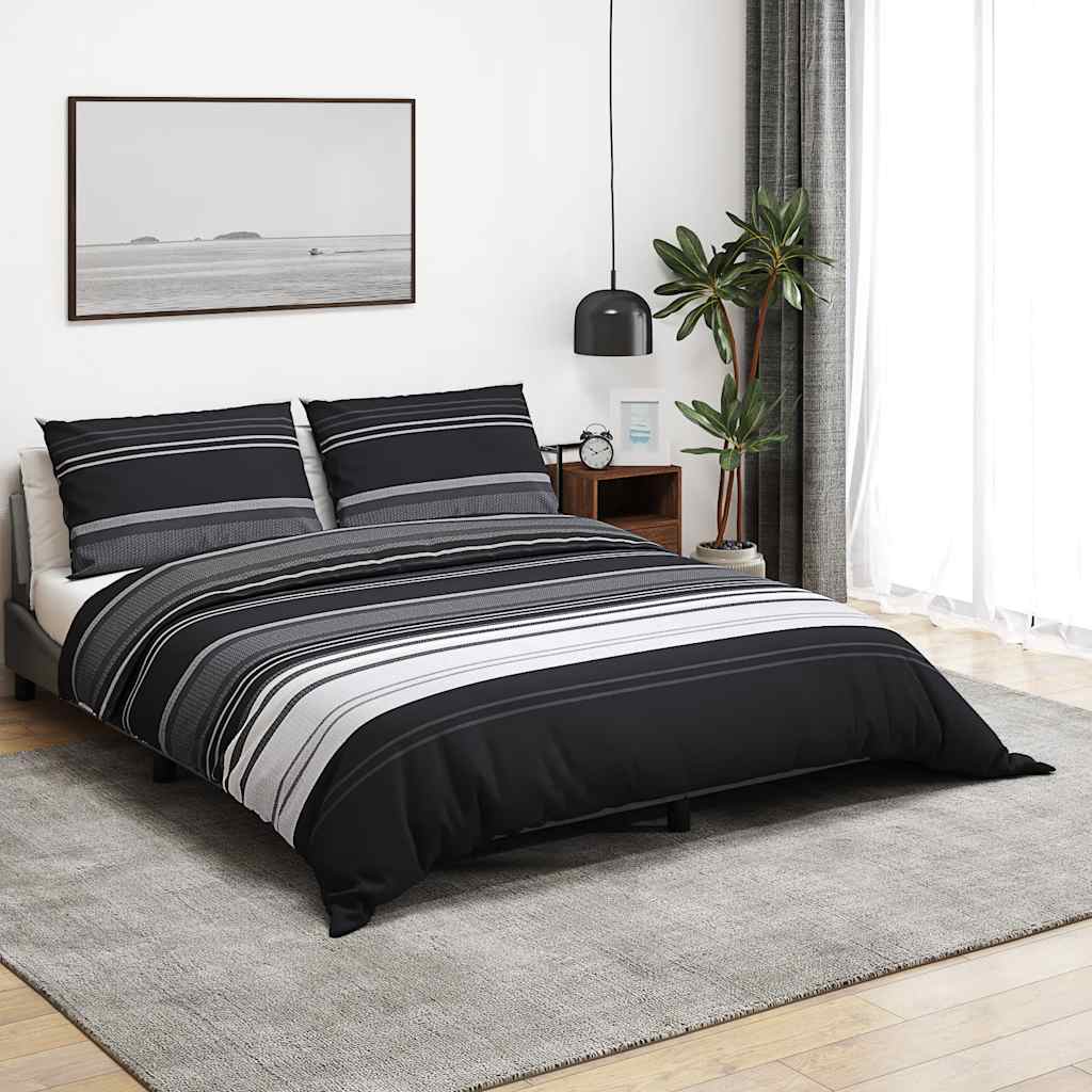 vidaXL Pussilakanasetti mustat raidat 220x240 cm puuvilla