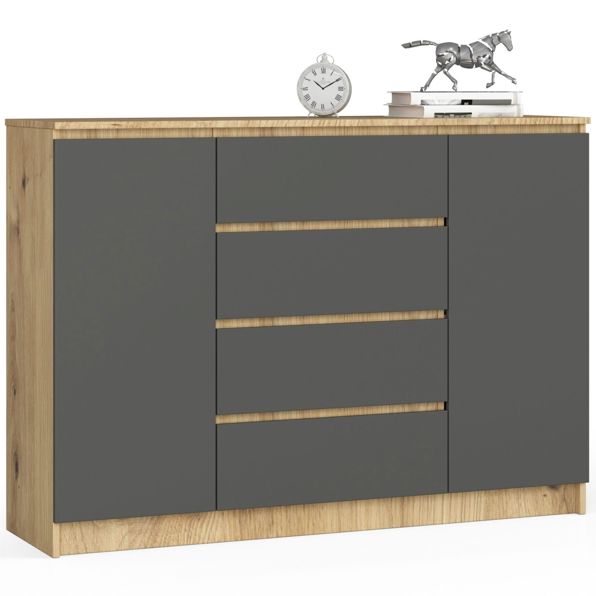 Akord Lipasto 2 Ovet 4 Laatikoa Artisan-tammi/Harmaa Grafiitti 138x40x99